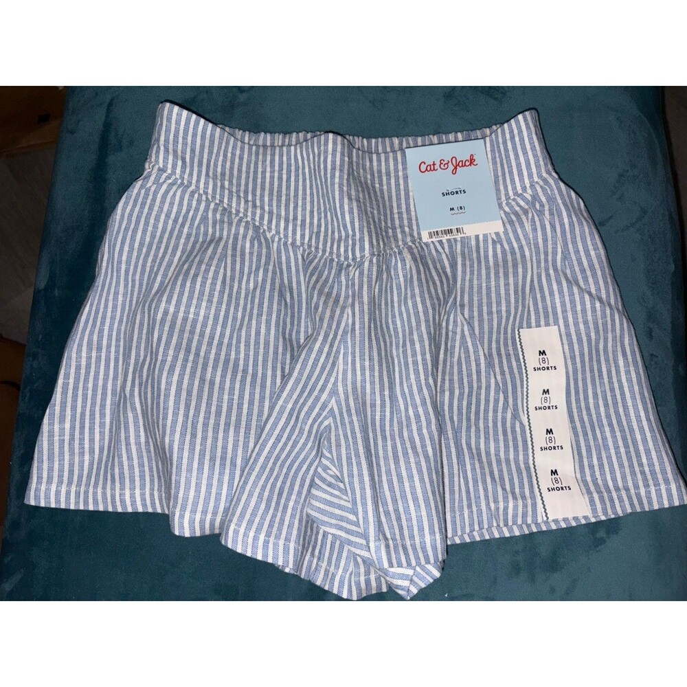 Cat & Jack Girls Blue & White Striped Shorts Size M (8) Casual Summer Pattern